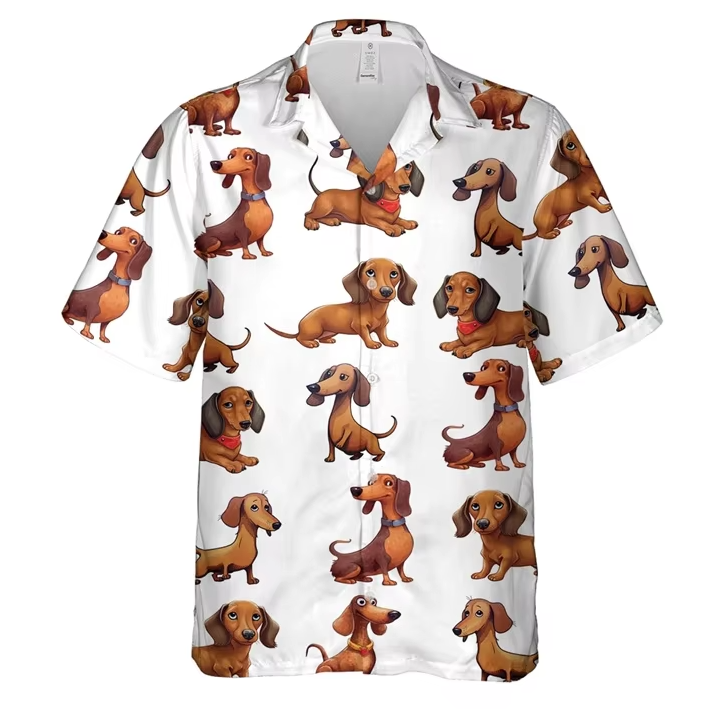 Men’s Dachshund Paradise Hawaiian Shirt – Tropical Button-Up - Just Dachsies